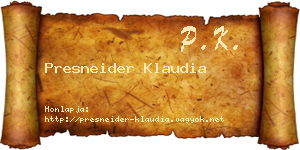 Presneider Klaudia névjegykártya